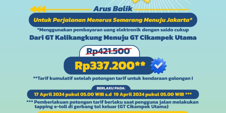 Arus Balik, Jasa Marga Kembali Berlakukan Diskon Tarif Tol