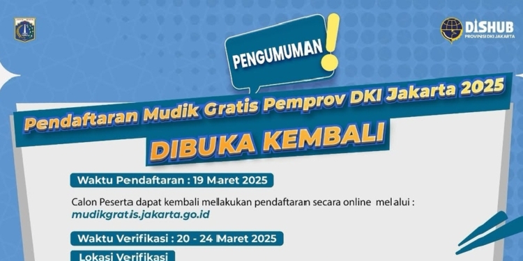 Pemprov DKI Buka Pendaftaran Gelombang kedua Mudik Gratis