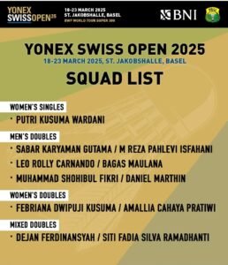 Daftar Wakil Indonesia di Swiss Open 2025 (Sumber Instagram PBSI) 